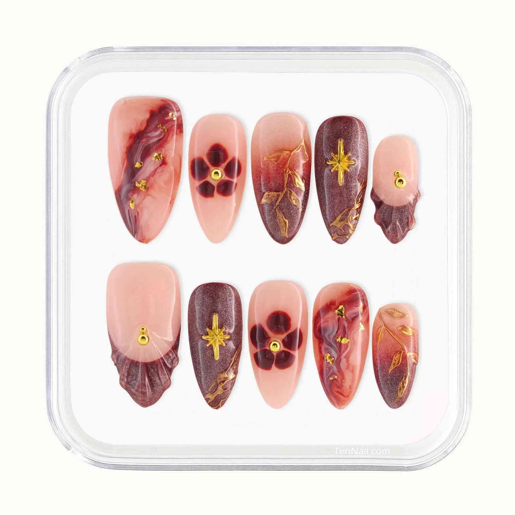 Luna Gold Branch reusable Press on nails by Tennail